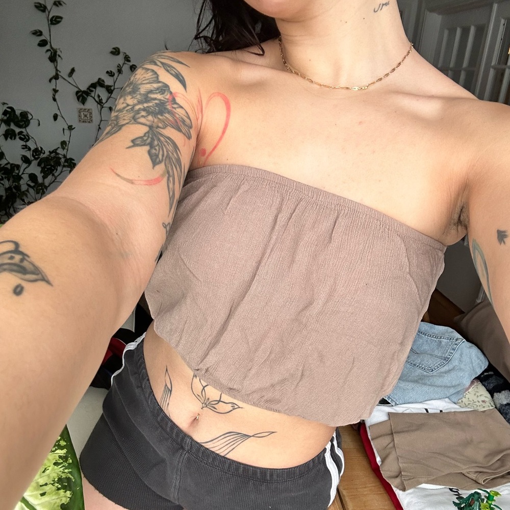 Women's Strapless Brown flowy Tube top